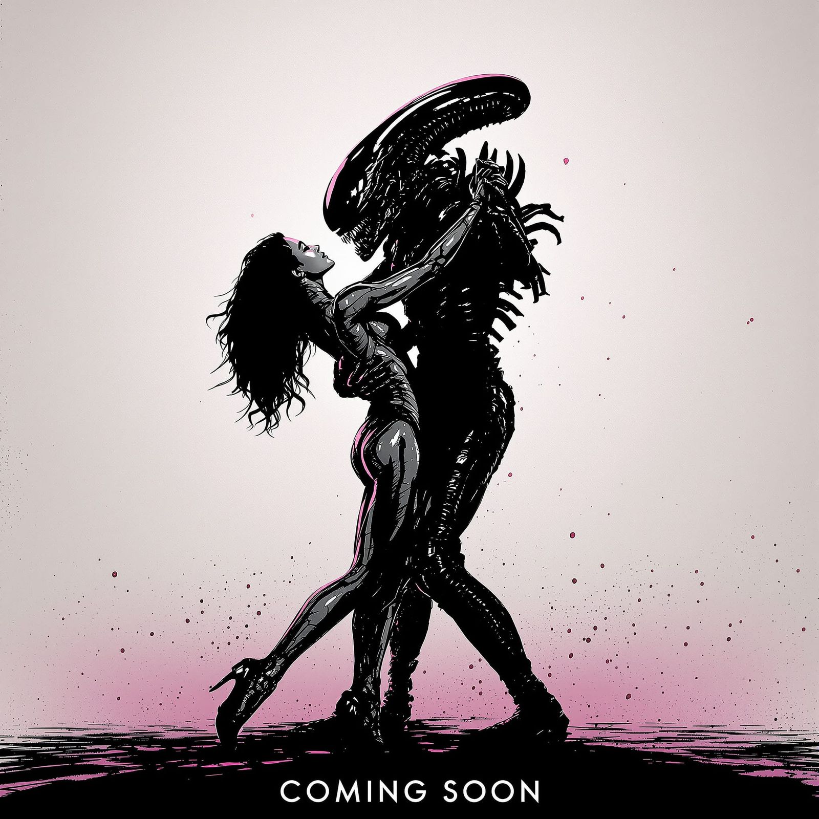 Xenomorph Dances Dirty with Human in Movie Poster Style