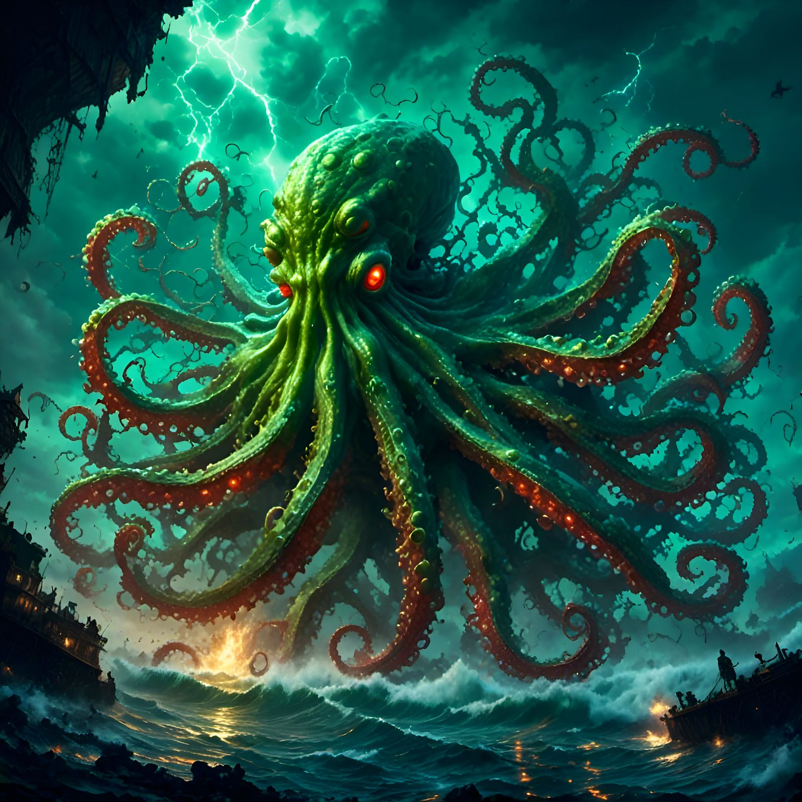 Hyperrealistic Cthulhu Awakens in a Storm