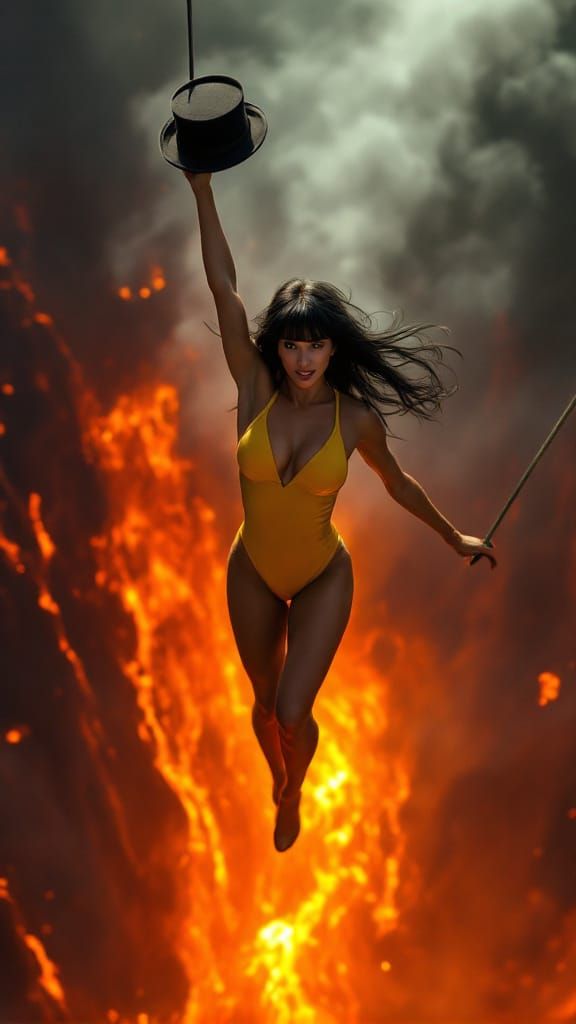 Trapeze Artist Defies Volcano in Hyperrealistic Digital Pain...