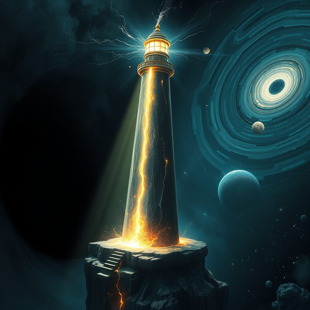 Obsidian Lighthouse on Black Hole Edge