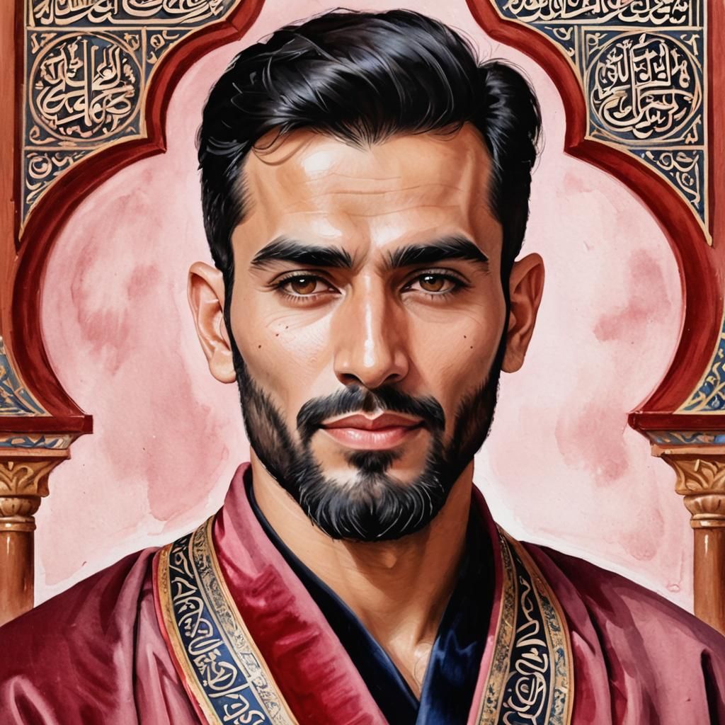 Portrait of Man in Velvet Robes, Impasto Gouache Style