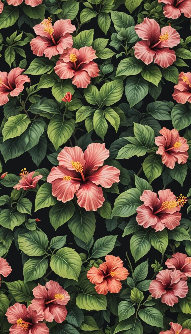 Hyperrealistic Hibiscus Flowers in Anime Style