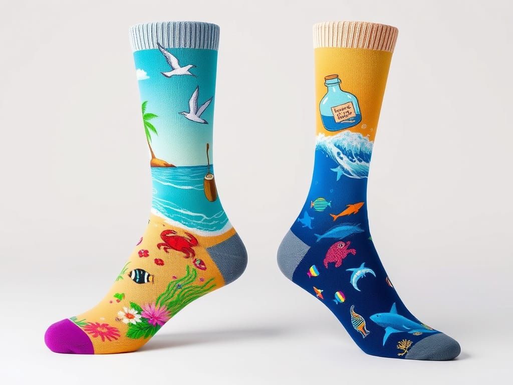 Tropical Island and Ocean Knitted Socks