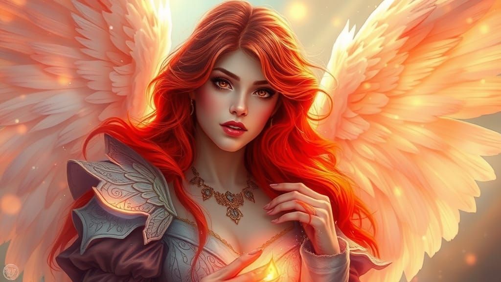 Guardian Angel with Red Hair in Ethereal Fantasy Style