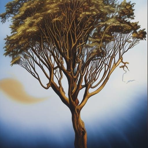 Surreal Fractal Tree of Knowledge in Triadic Colors