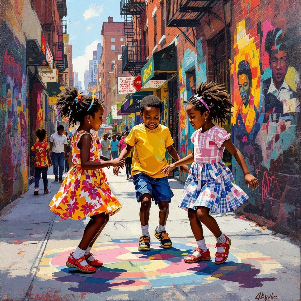 Children Play Double Dutch in Harlem, Mixed Media Collage