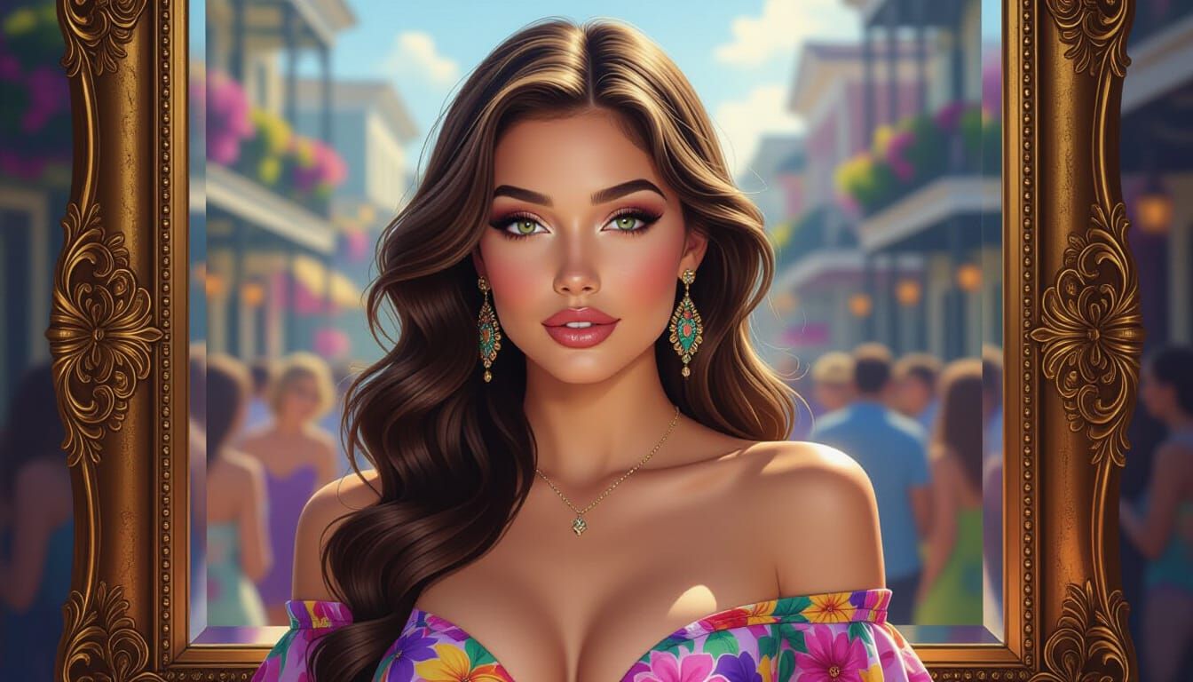 Attractive Woman at Mardi Gras in Hyperrealistic Style