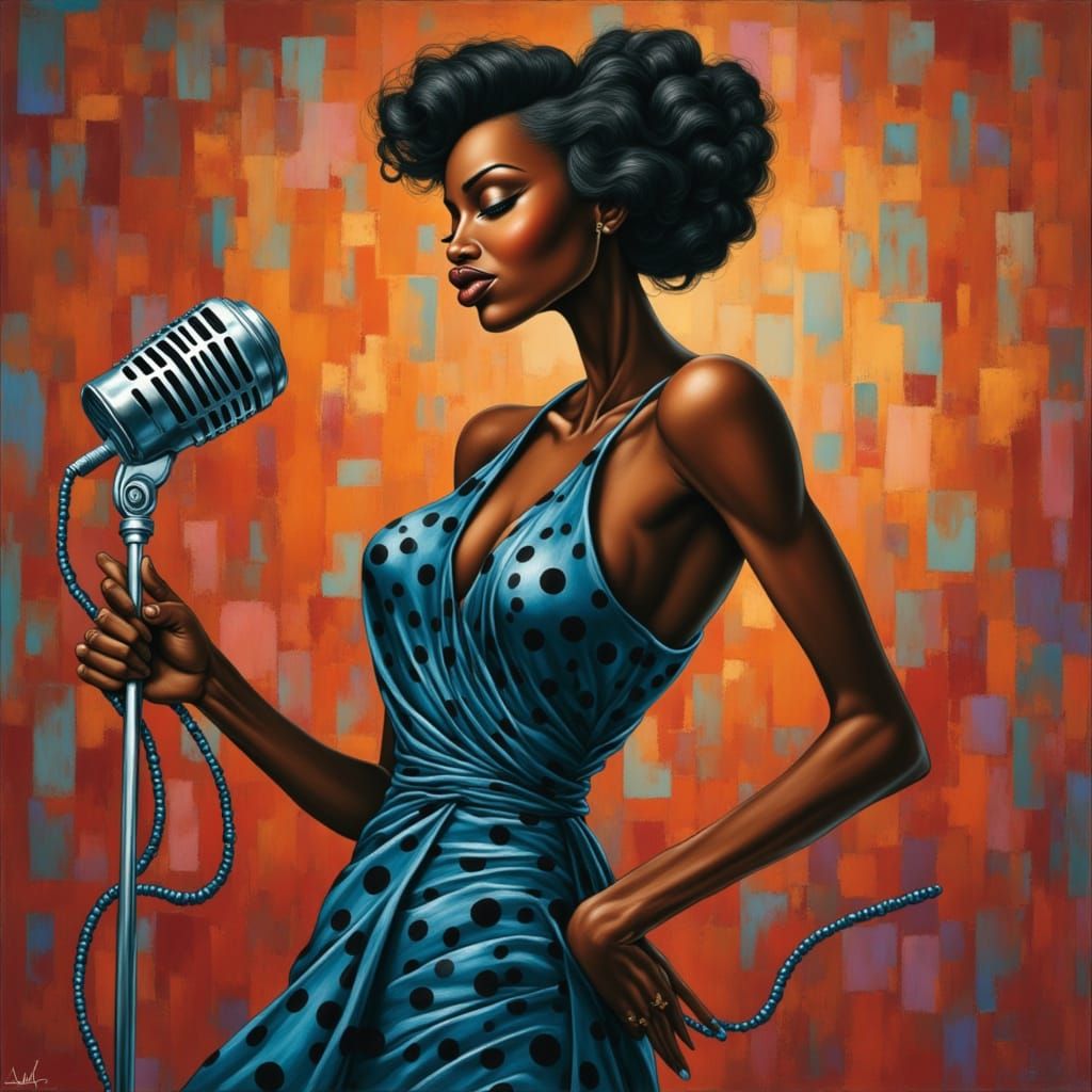 Glamorous 1920s Singer with Vintage Microphone