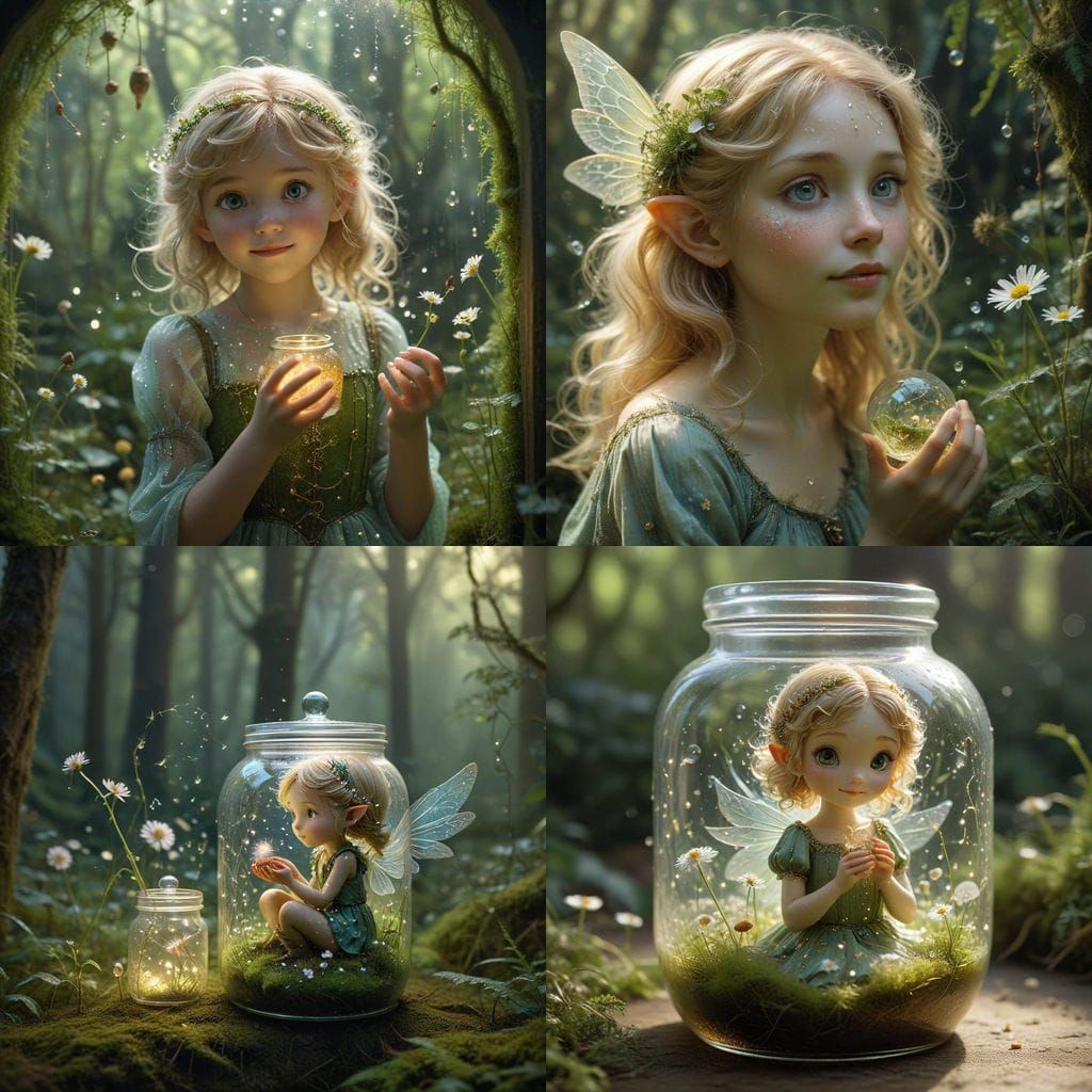 Whimsical Encounter Between a Young Girl and an Ethereal Elf