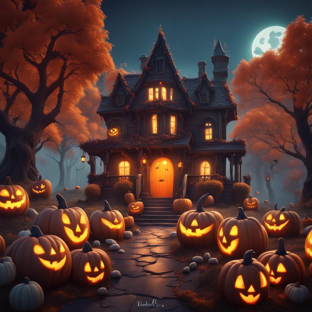Cute Halloween Scene: Detailed Matte Painting