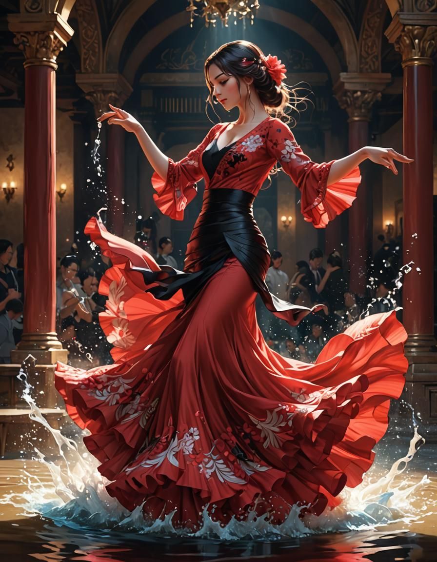 Flowing Water Flamenco in 3D Anime Art Style