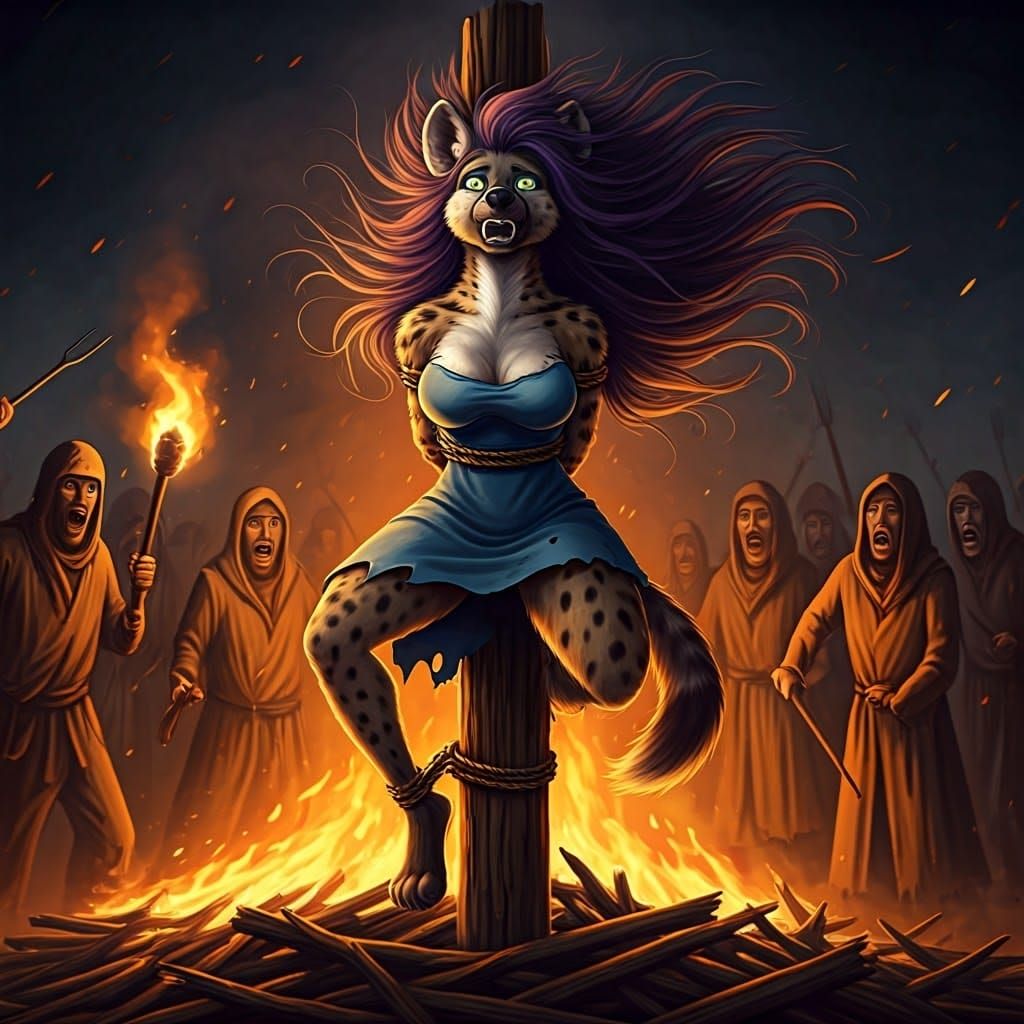 Feral She-Hyena Confronts a Frenzied Mob