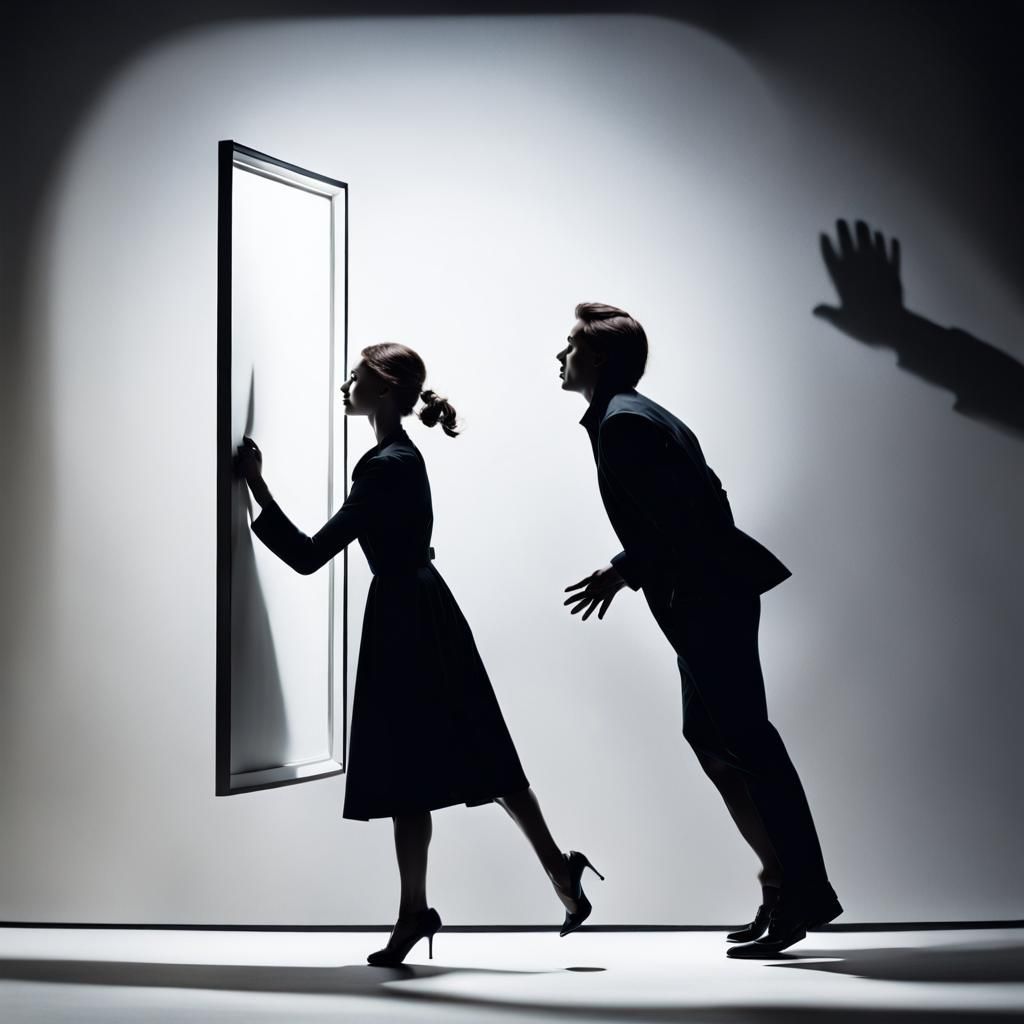 Woman Pulling Man Silhouette from Darkness