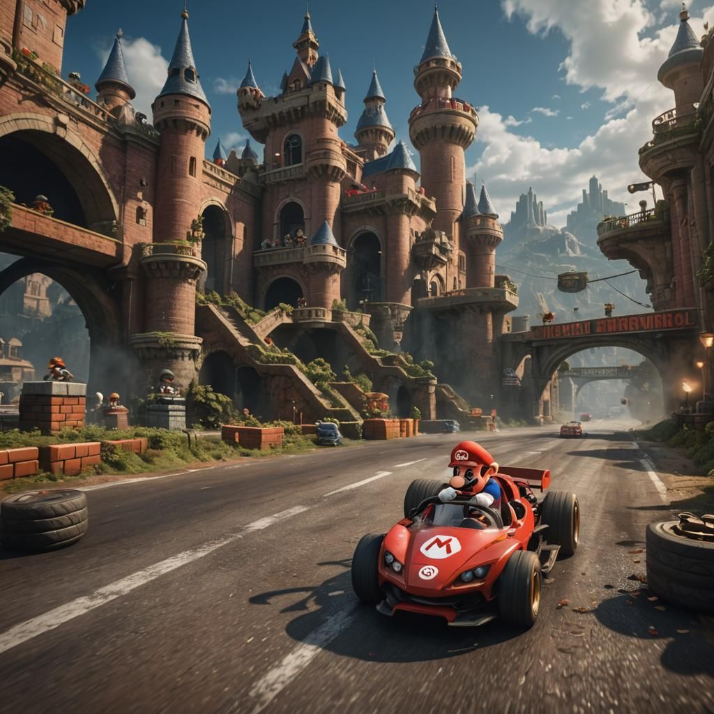Mario Races in Detailed Matte Painting