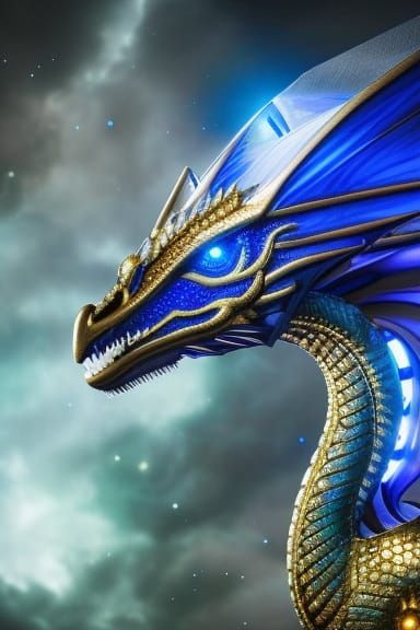 Sapphire Dragon with Glowing Arcane Runes in Air