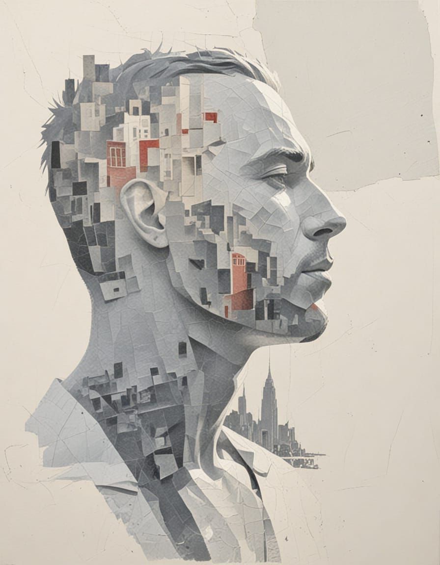 Angled Cityscape with Woodcut Textures