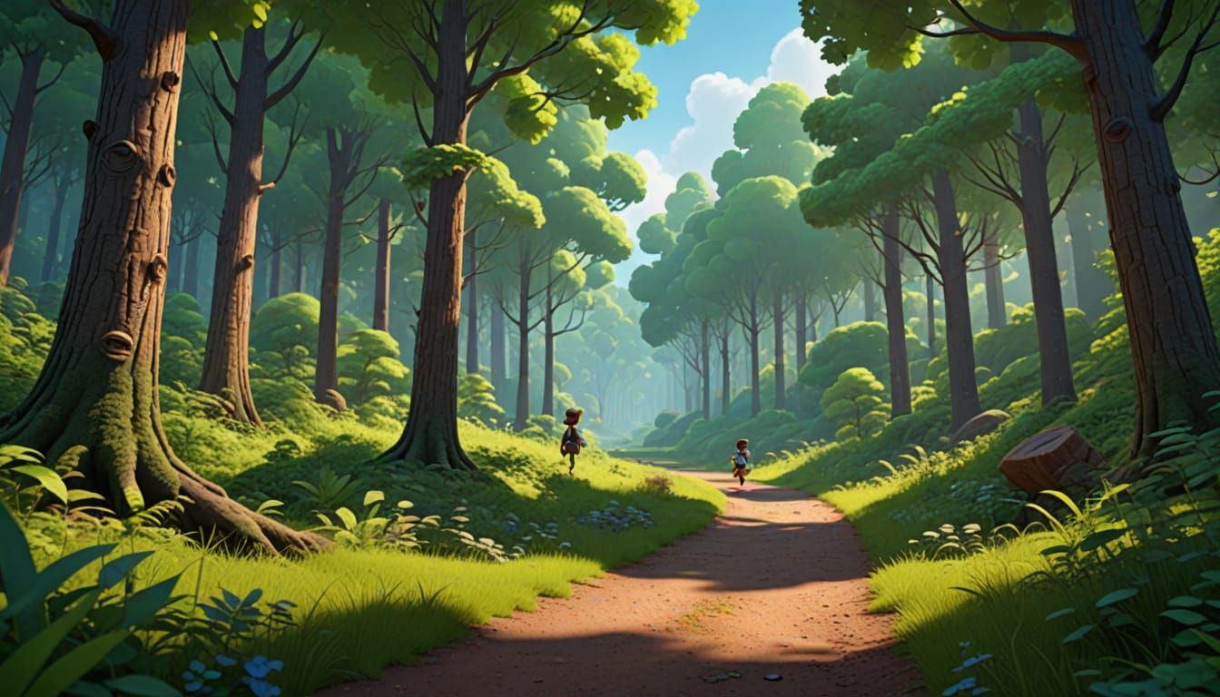 Peaceful Forest Stroll in 3D Digital Art