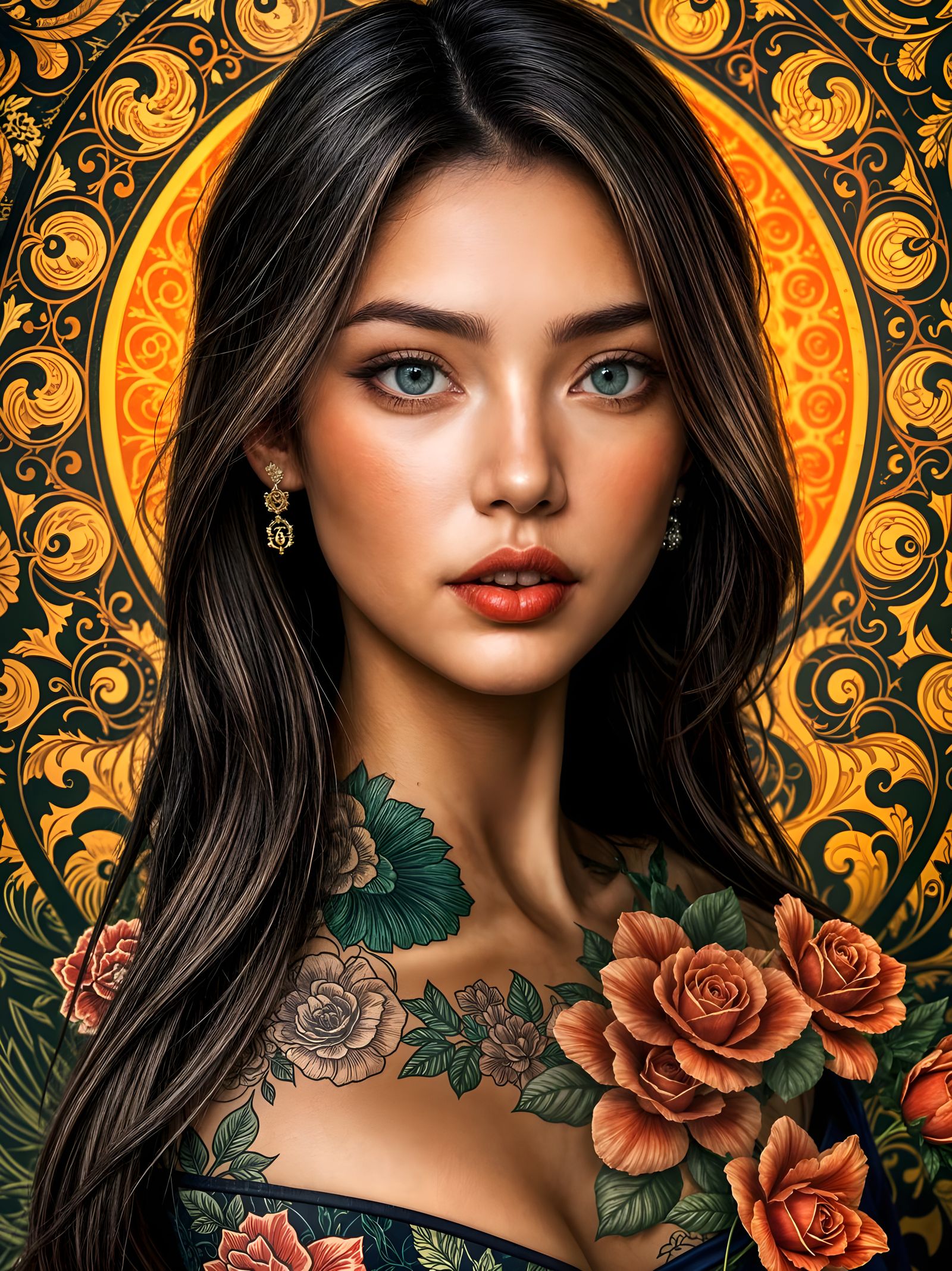 Ethereal Young Woman in Art Nouveau Style