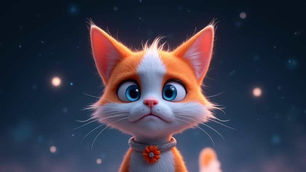 Sad Cat with Blue Eyes in Pixar-Inspired 3D Art