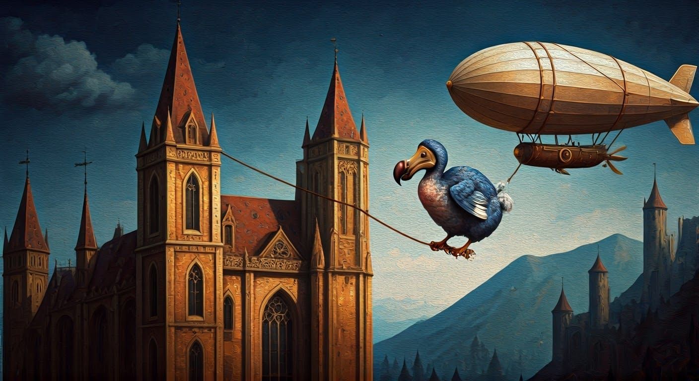 Gothic Zeppelin Dodo Soars Above Medieval Castle in Impressi...