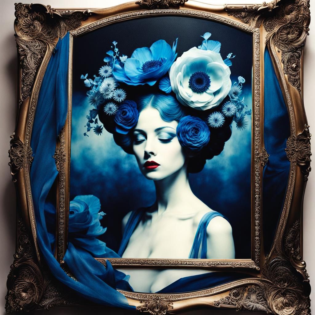 Ghostly Gothic Princess in Ethereal Cyanotype