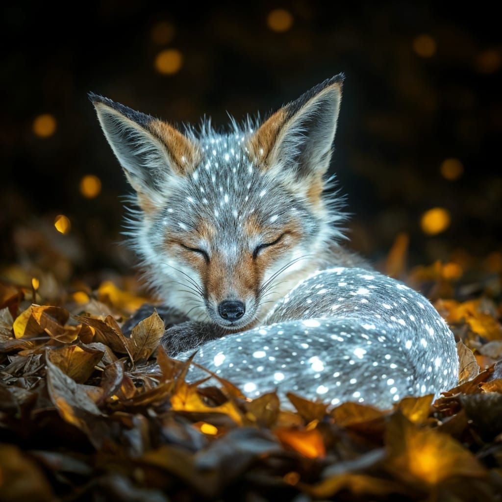 Luminous Fox Napping on Light Leaves