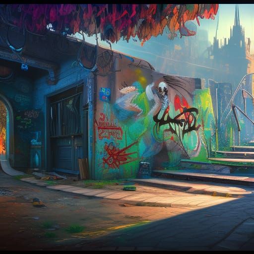 Detailed Graffiti Art: Fantastical Matte Painting
