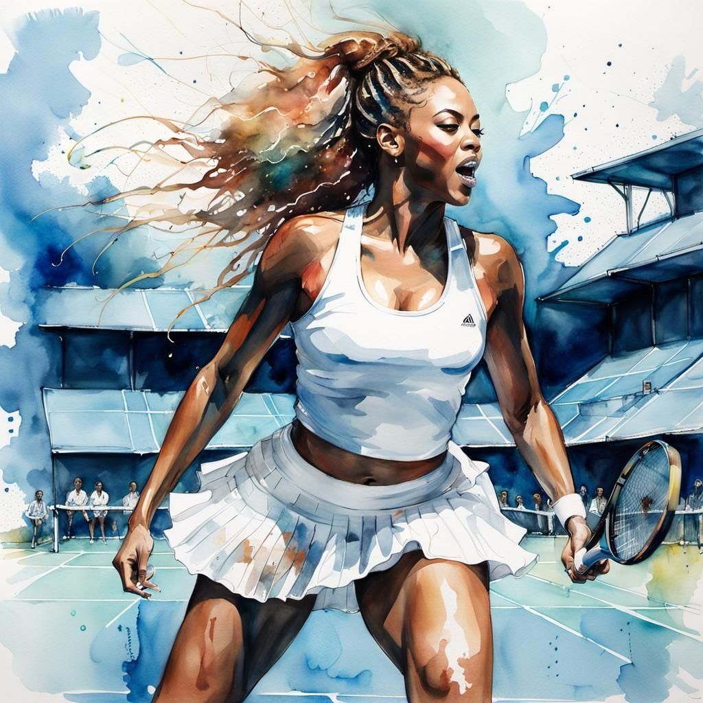 Beyonce Tennis Art: Watercolor and Ink Illustration