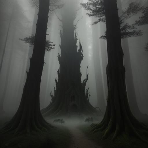 Elves in Haunted Forest: Dark Fantasy Illustration