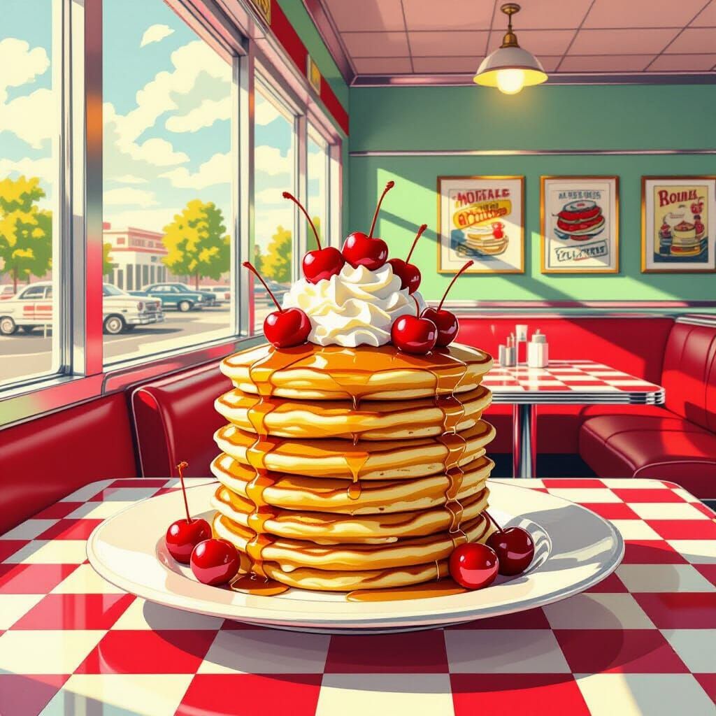 1950s Diner Pancakes in Vibrant Pop Art Style