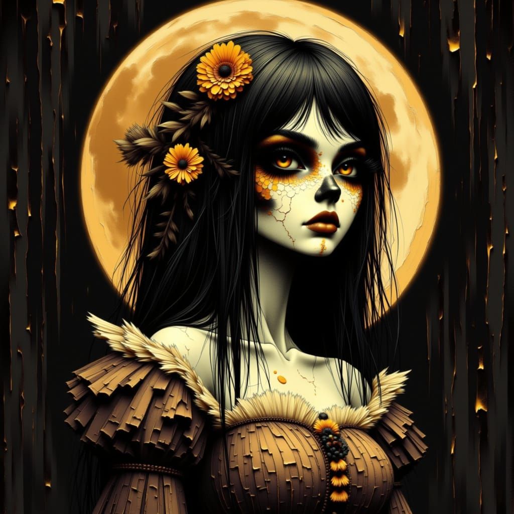 Gothic Day of the Dead Doll in Moonlight