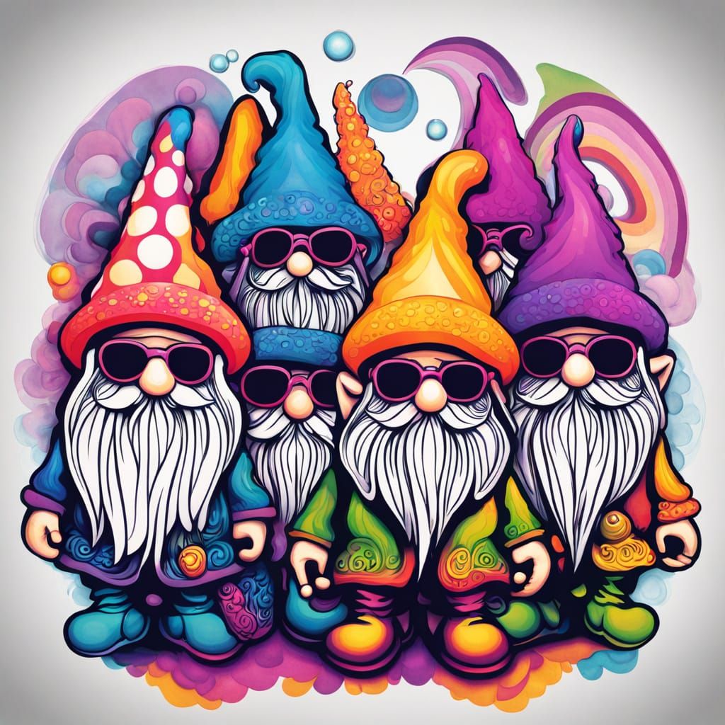 Psychedelic Gnomes in a Dreamlike Setting