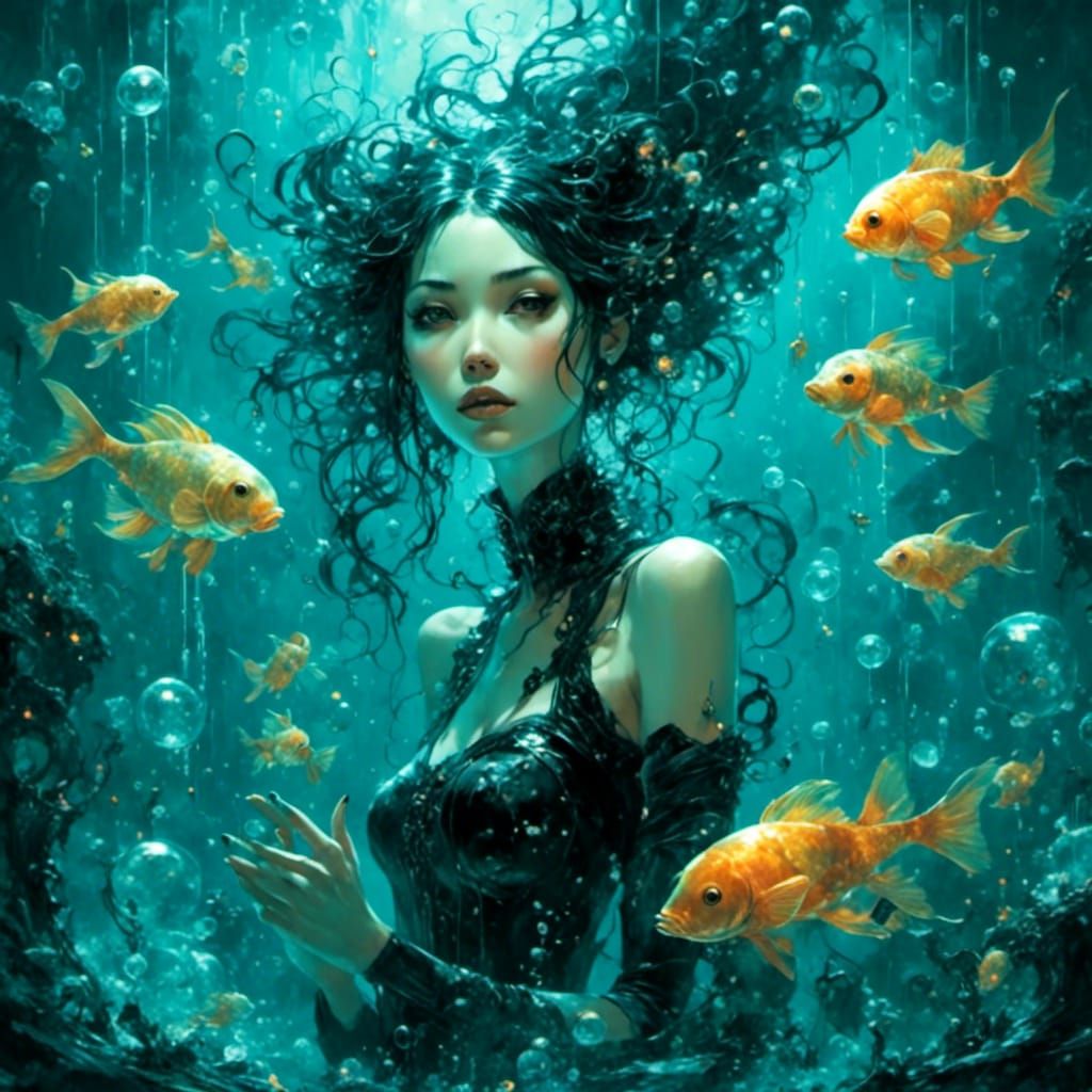 Underwater Goth Punk Girl with Bioluminescent Lights