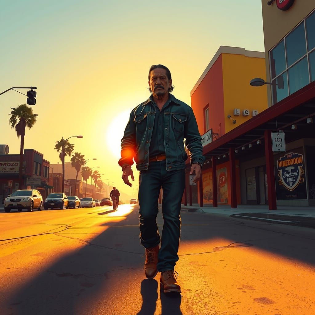 Danny Trejo in Cyberpunk-Style Retro Video Game Art