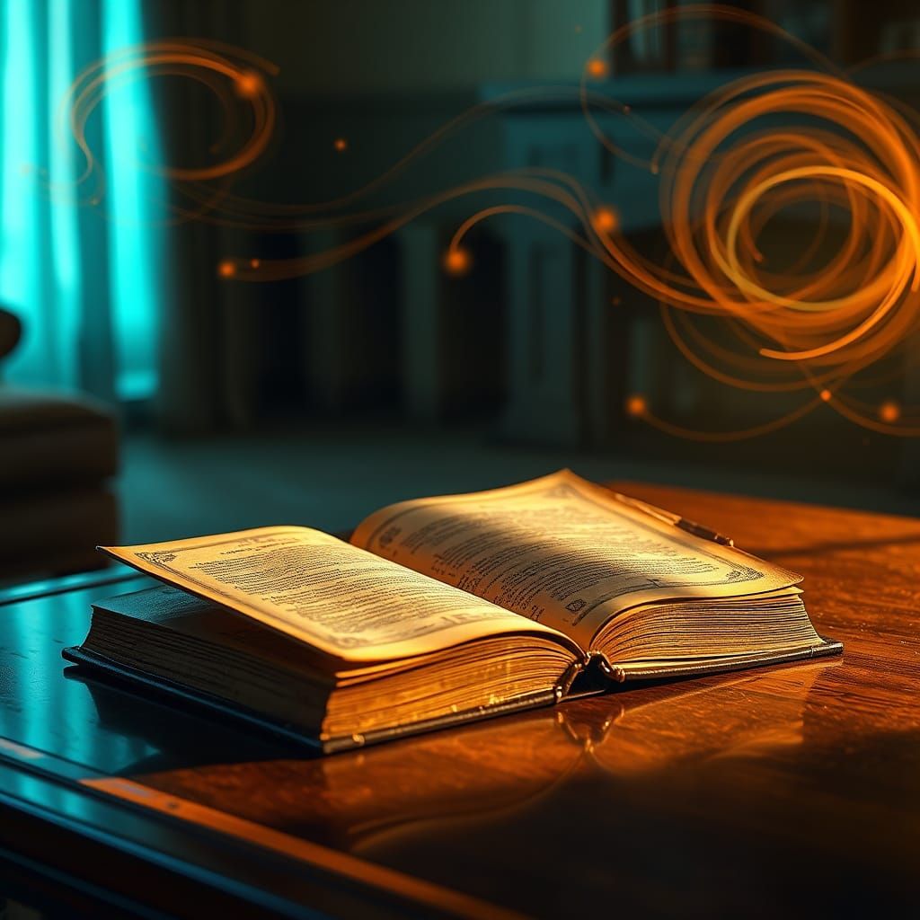 Ornate Books in Golden Light: Digital Art