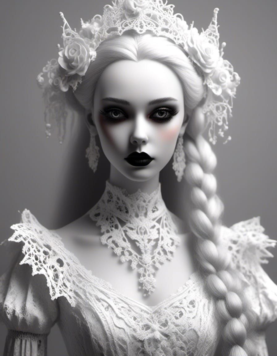 Eerie Porcelain Gothic Woman Portrait in Hyperrealism