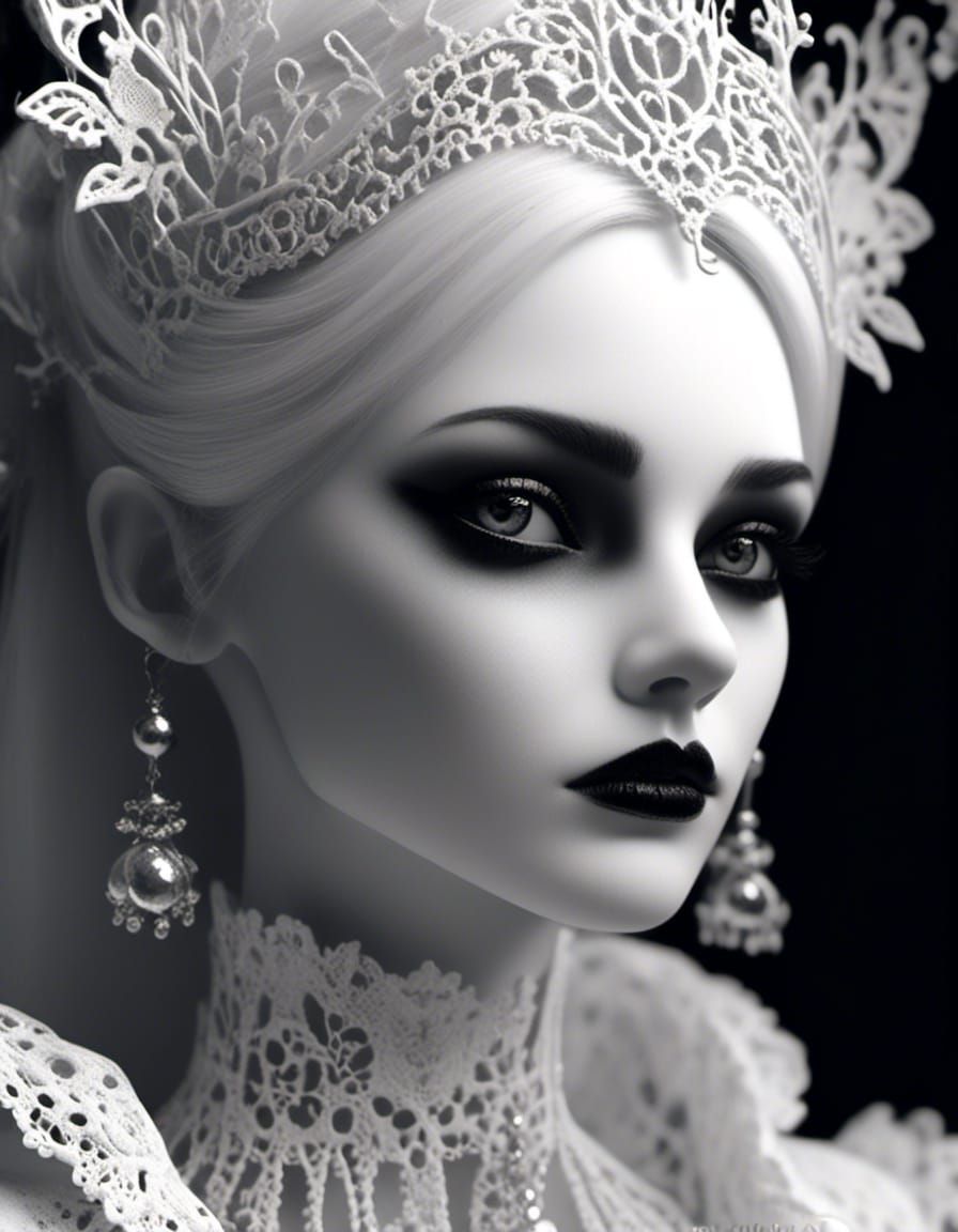 Porcelain Gothic Woman Portrait in 3D Animation Realism