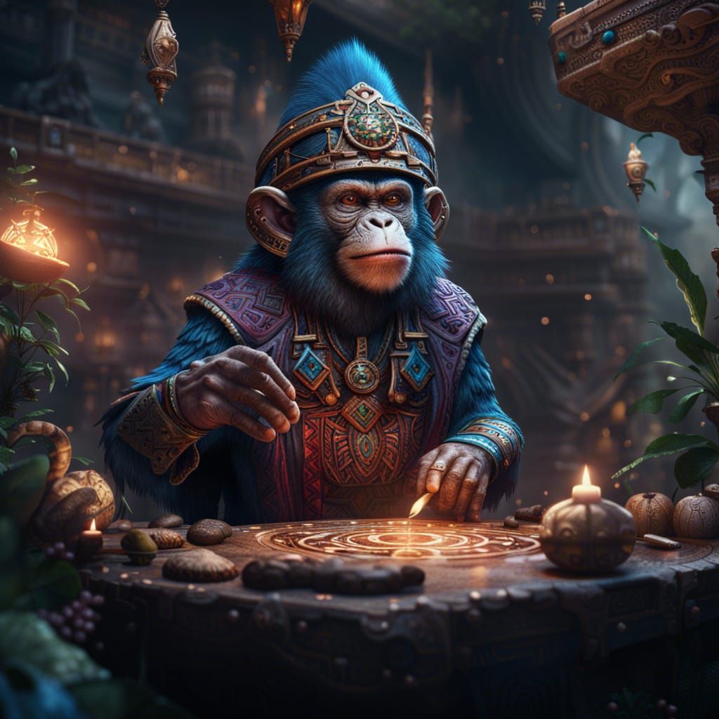 Aztec Wizard Monkey Doing Magic