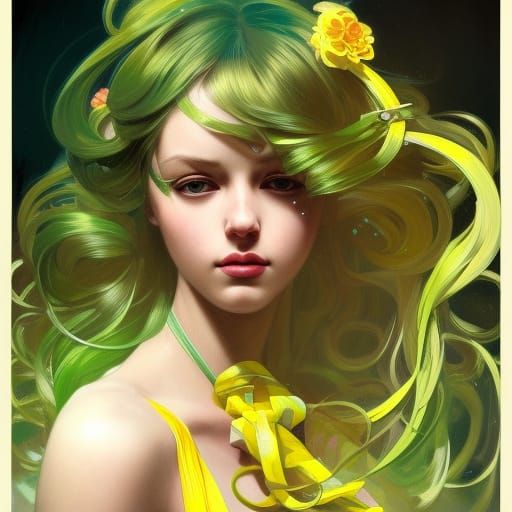 Girl with Ribbons Portrait in Digital Art Style