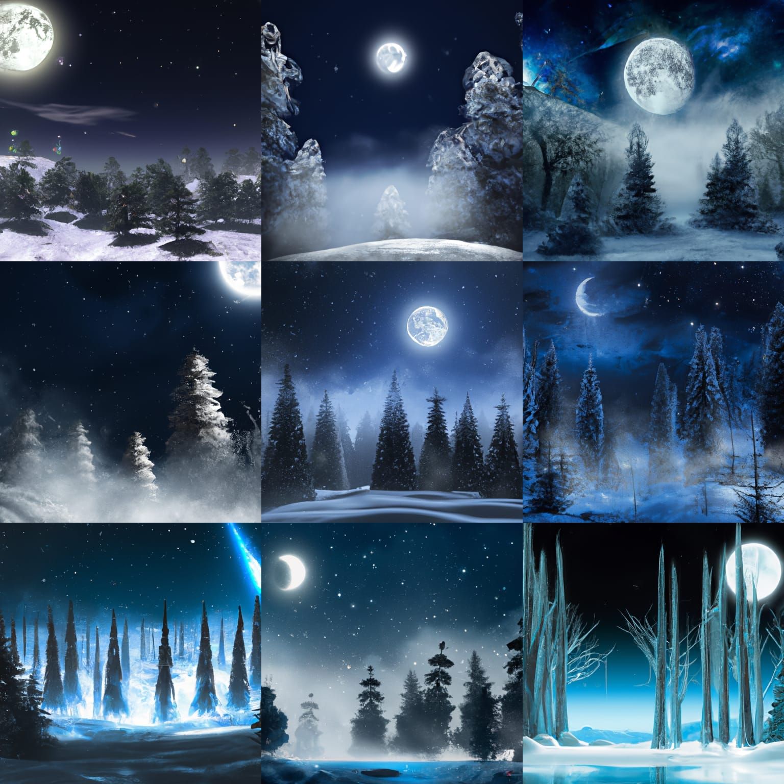 Horror Fantasy: Moonrise Over Snowy Christmas Forest
