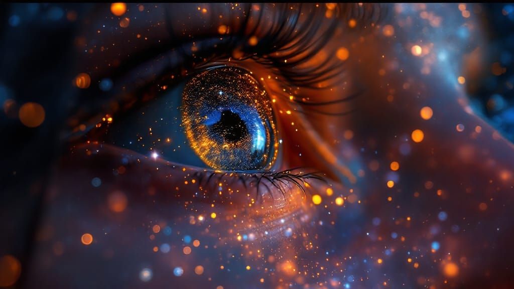 Milky Way Reflection in Eyes, Hyperdetailed Macro Photograph...
