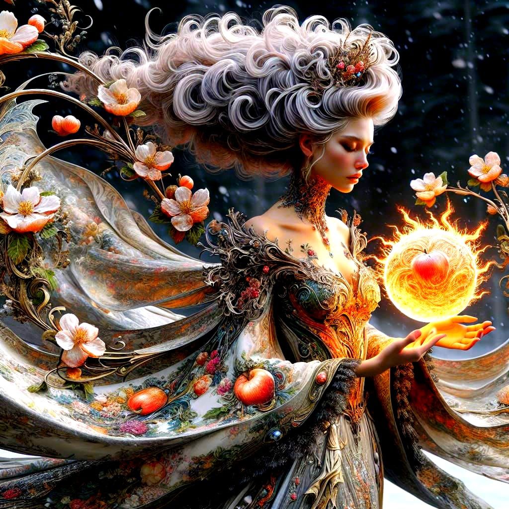 Baroque Hairstyle Fantasy Woman with Sun Sphere