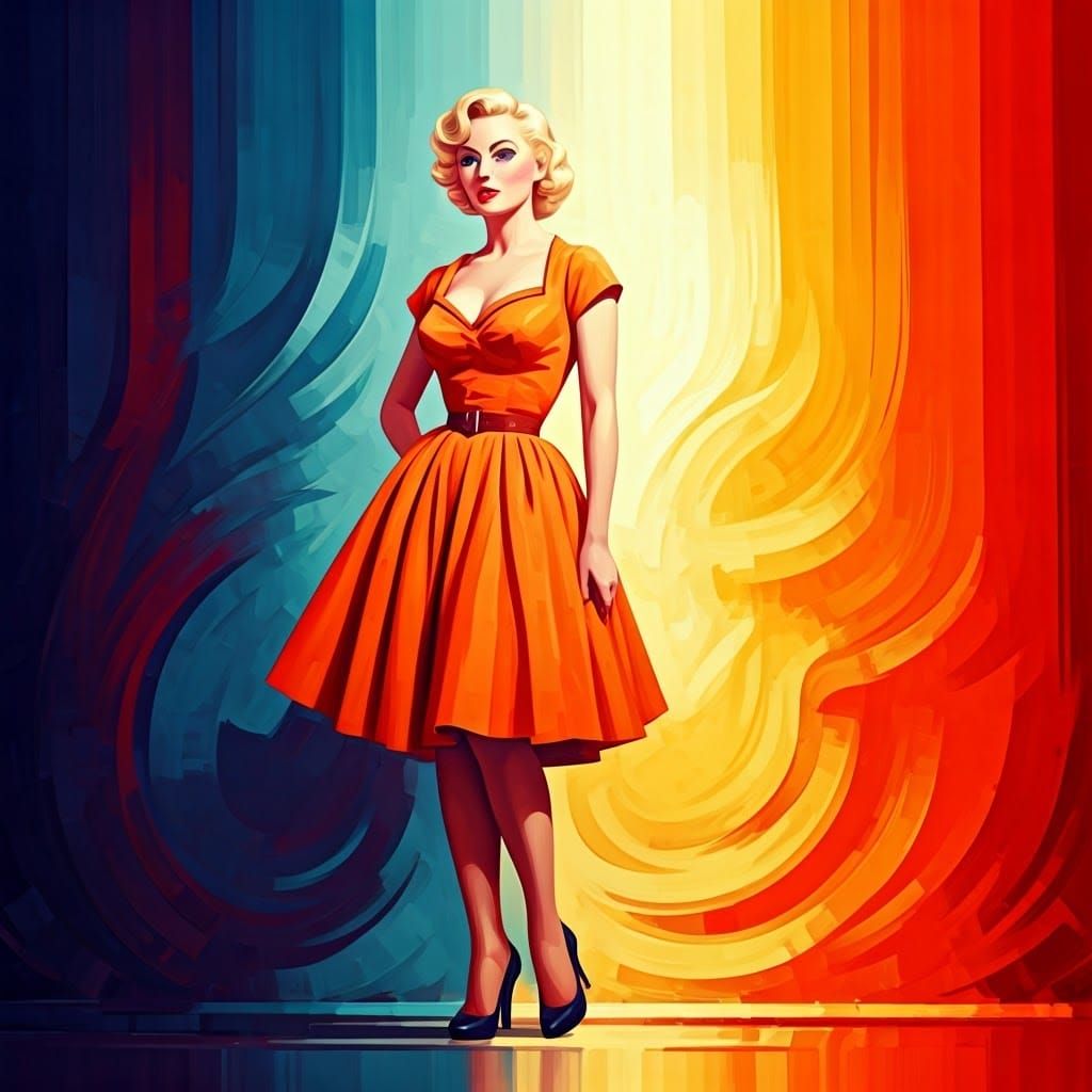 1950s Pin-Up with Bold Eye Contact in Digital Art