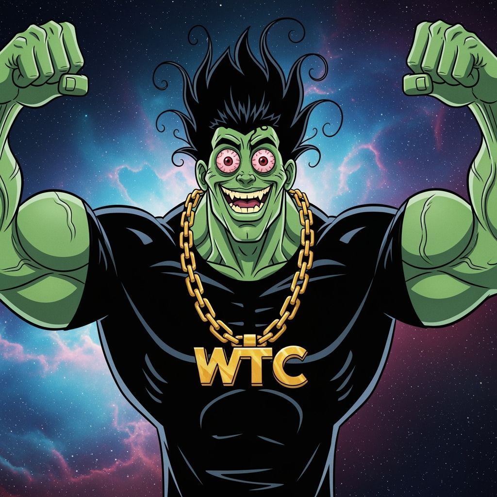 Cartoon Green Monster in Outer Space Comic Book Style