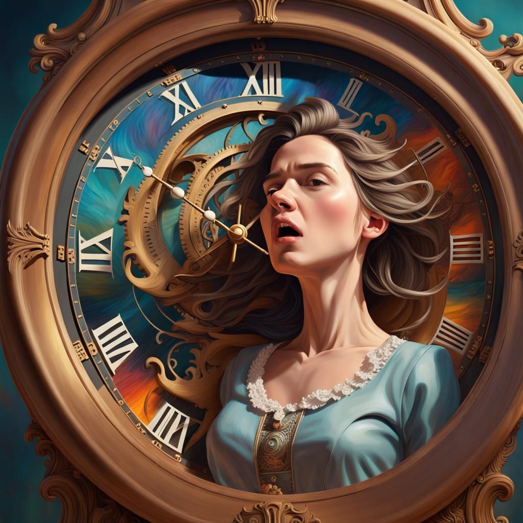 Woman as Grandfather Clock: Hyperrealistic Concept Art