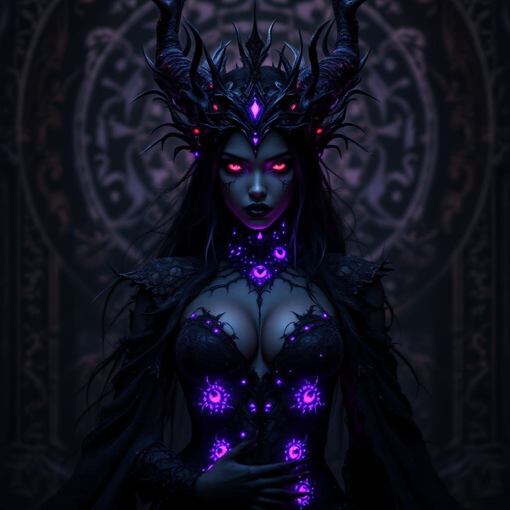Goth Shadow Demon in Majestic Black Crown, Ethereal Glow