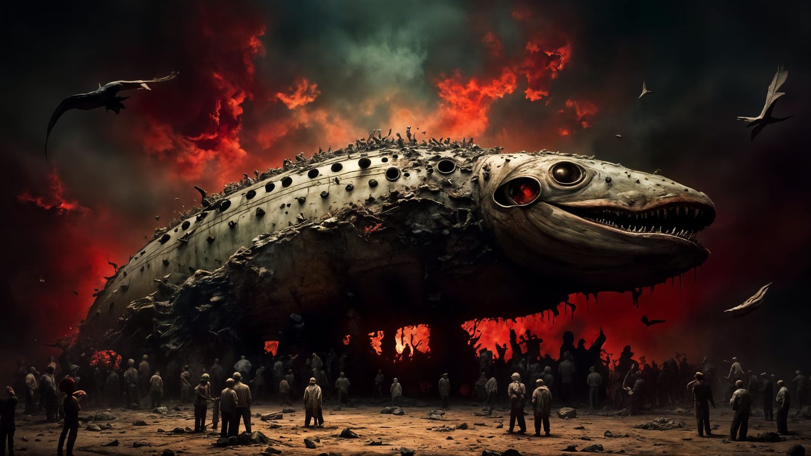 Surreal Mosh Pit Scene in Street Art Style