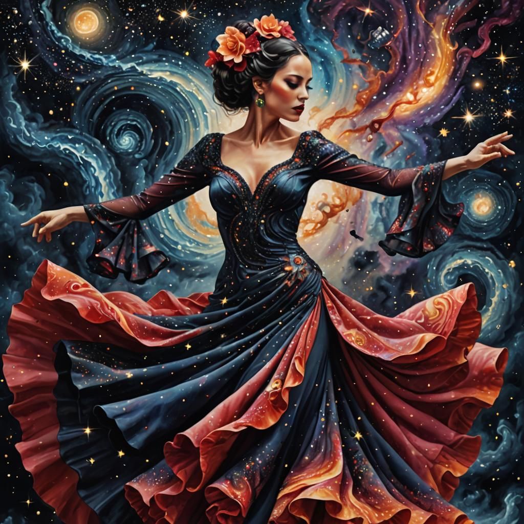 Surreal Flamenco Dancer Made of Stars and Nebulae