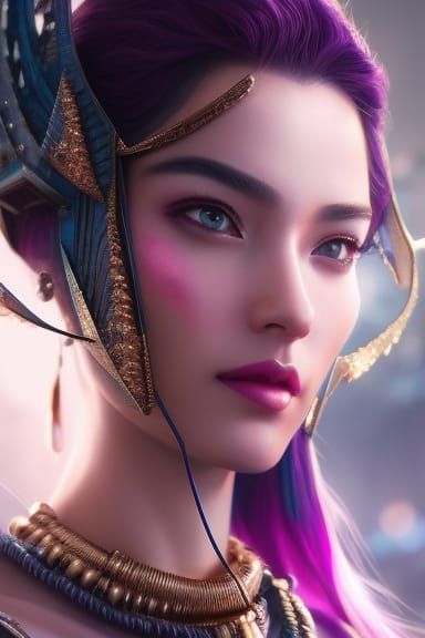 Cyberpunk Girl Portrait with Floral Background