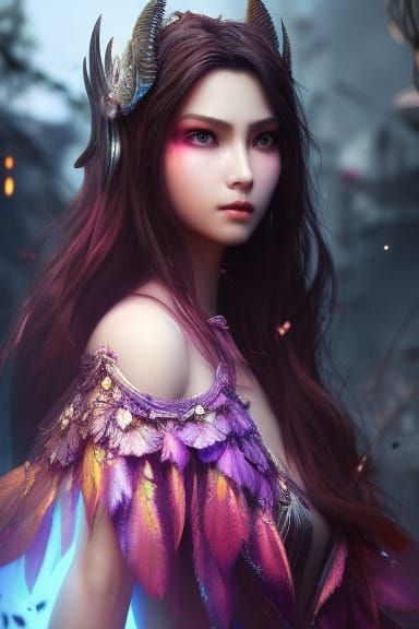 Cyberpunk Portrait of Beautiful Girl in Floral Setting